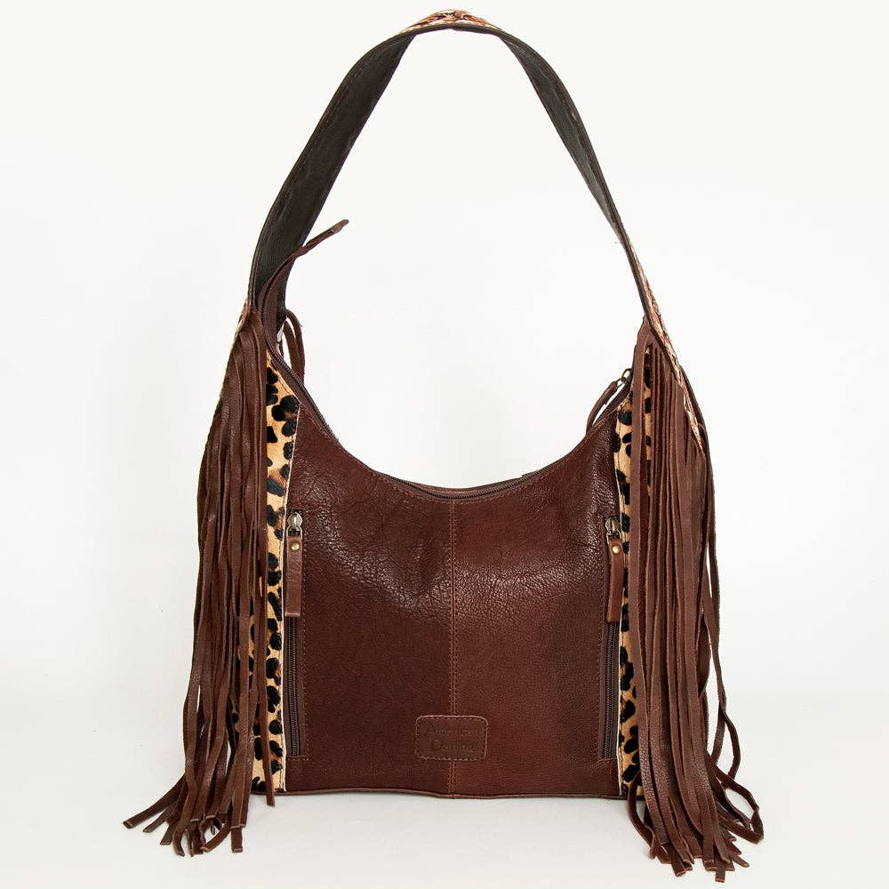 Wild Tooled Leather & Leopard Fringe Hobo Bag