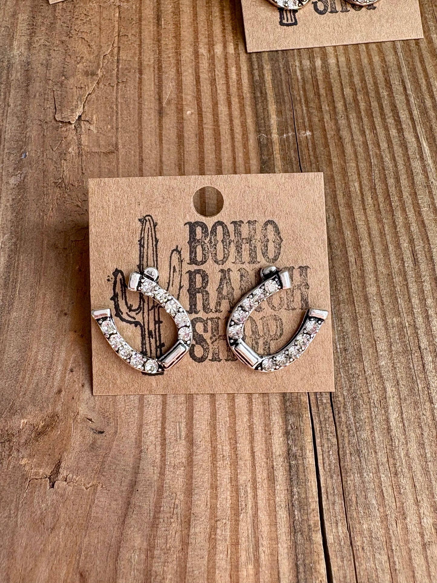 Copper Rhinestone Horseshoe Stud Earrings