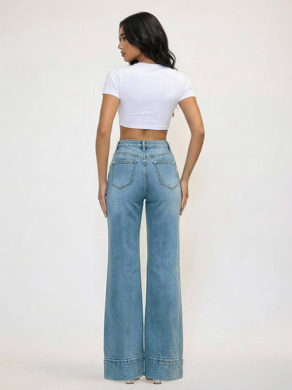 High Noon Pintuck Wide Leg Jeans