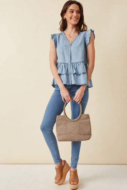 The Dakota Ruffle Denim Top