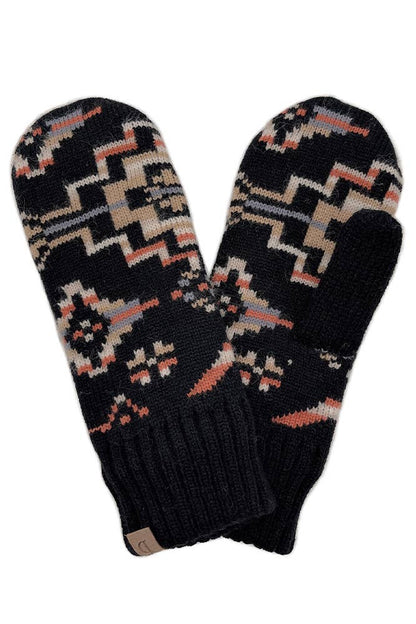 Aztec Knit Mittens with Ribbed Cuff