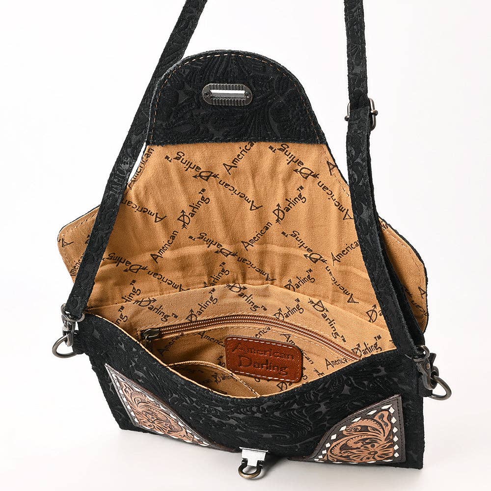 Mini Black Tooled Leather Crossbody