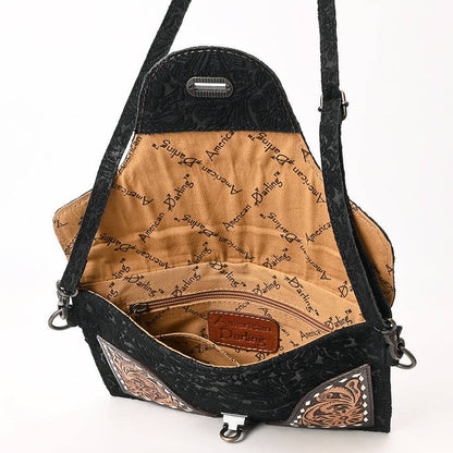 Mini Black Tooled Leather Crossbody