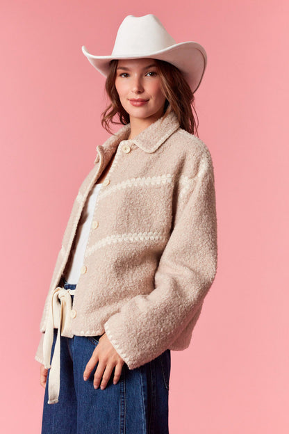 Scallop Embroidered Sherpa Jacket