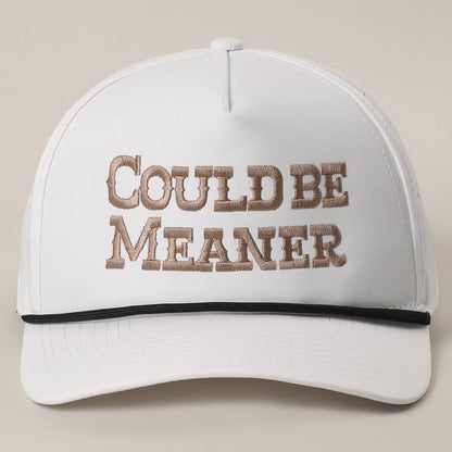 COULD BE MEANER Premium Materials Rope Strap Trucker Hat: WHITE/BEIGE / One Size