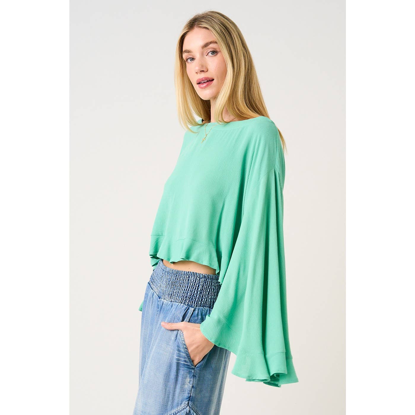 Sorbet Sky Batwing Ruffle Top