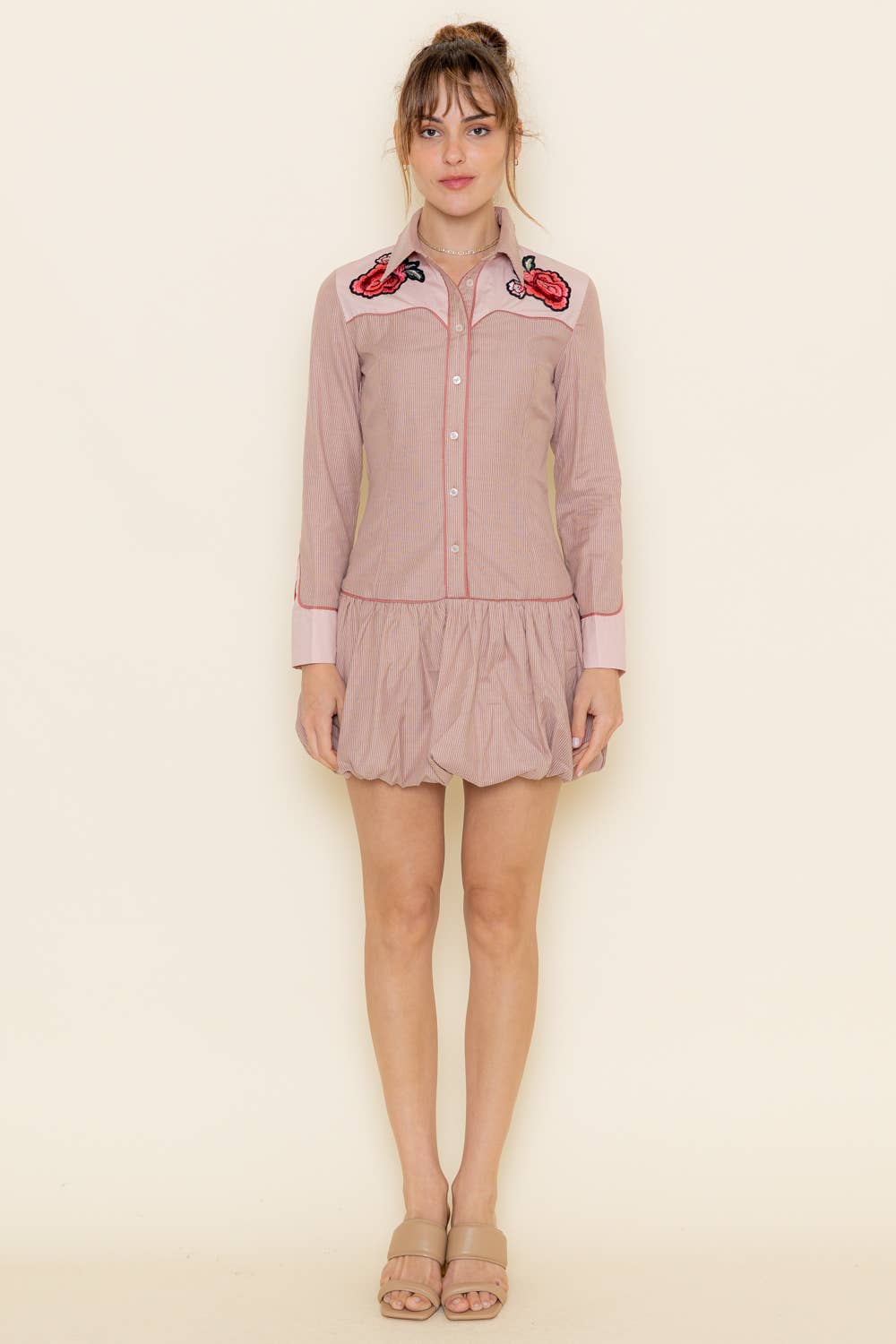 Southwestern Rose Embroidered Shirt Dress - Desert Bloom Charm