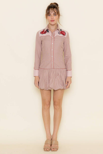 Southwestern Rose Embroidered Shirt Dress - Desert Bloom Charm