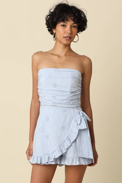 Alessia Strapless Wrap Romper: Sky / Contemporary / S
