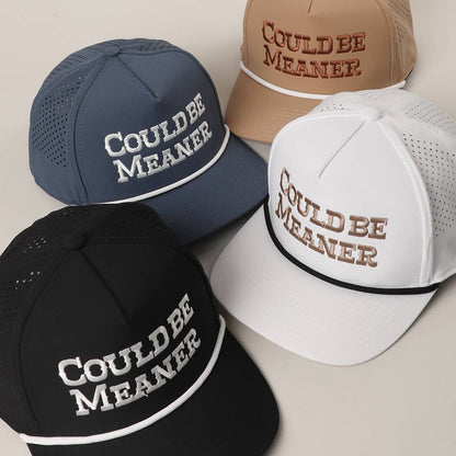 COULD BE MEANER Premium Materials Rope Strap Trucker Hat: WHITE/BEIGE / One Size