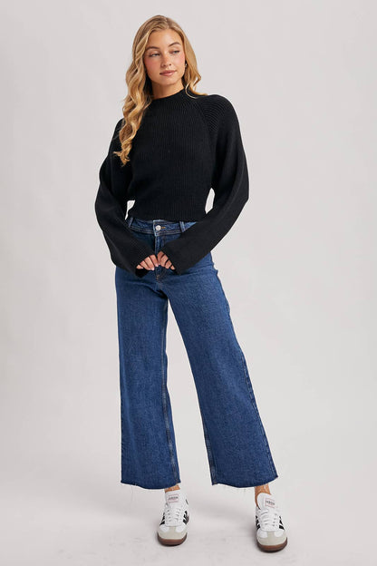 Mock Neck Open Back Bow Sweater