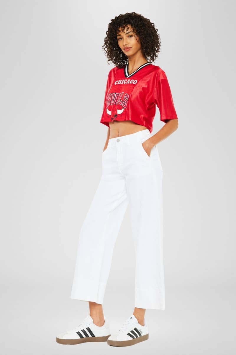 High Rise Cropped Wide Leg Jean – White