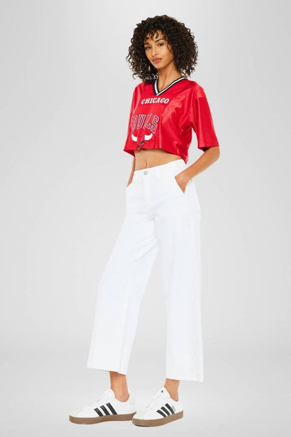 High Rise Cropped Wide Leg Jean – White