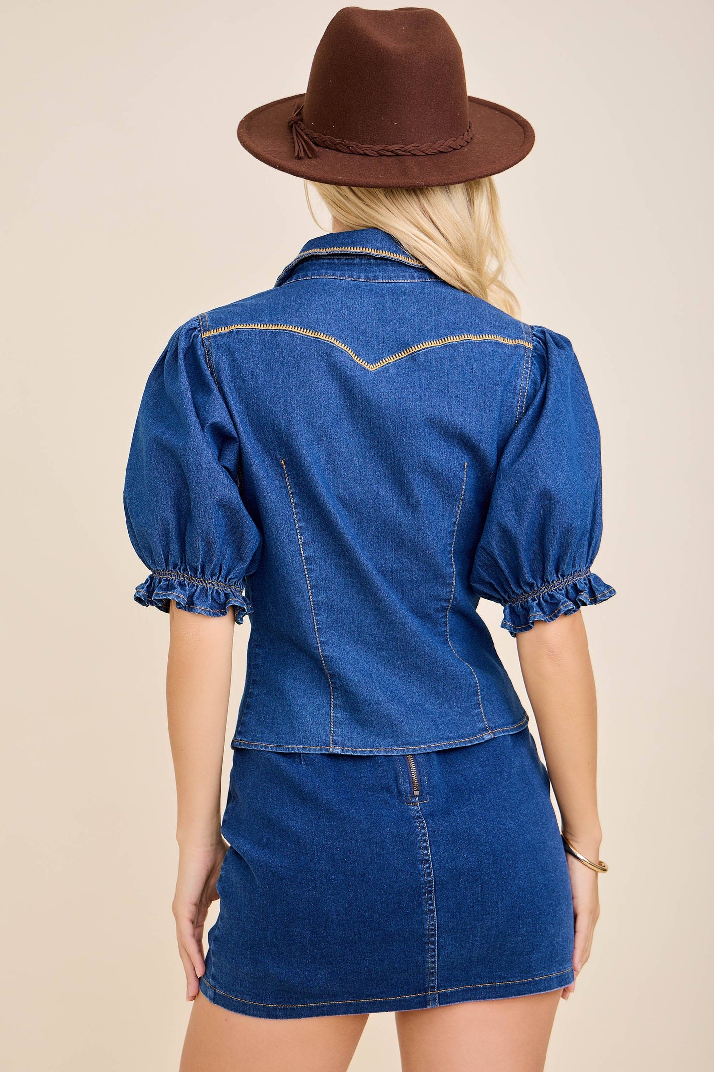 Golden Prairie Embroidered Denim Blouse