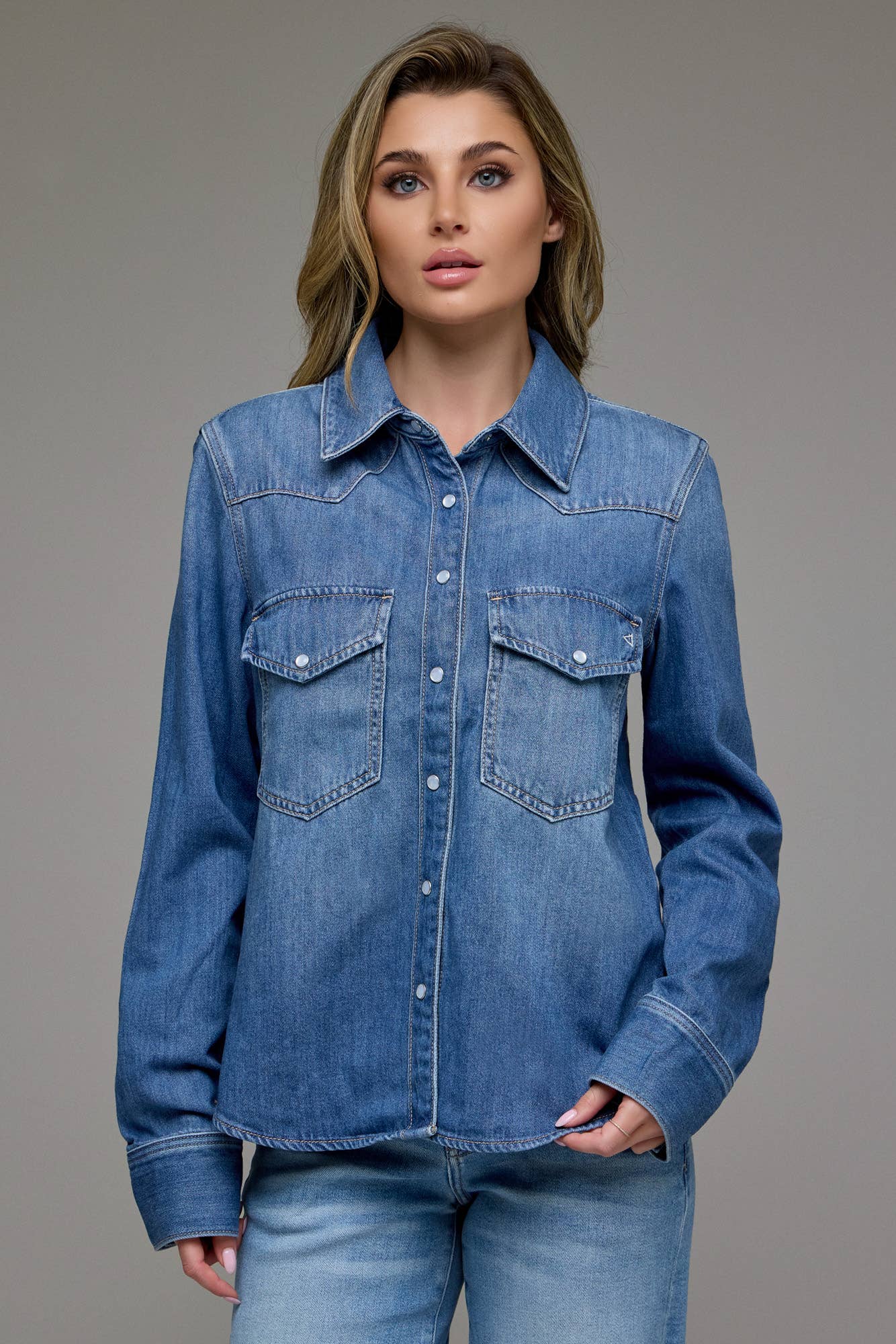 Medium Wash Basic Western Shirt