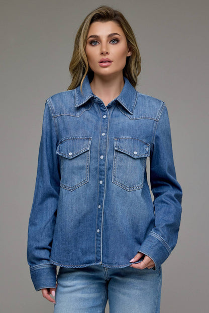 Medium Wash Basic Western Shirt