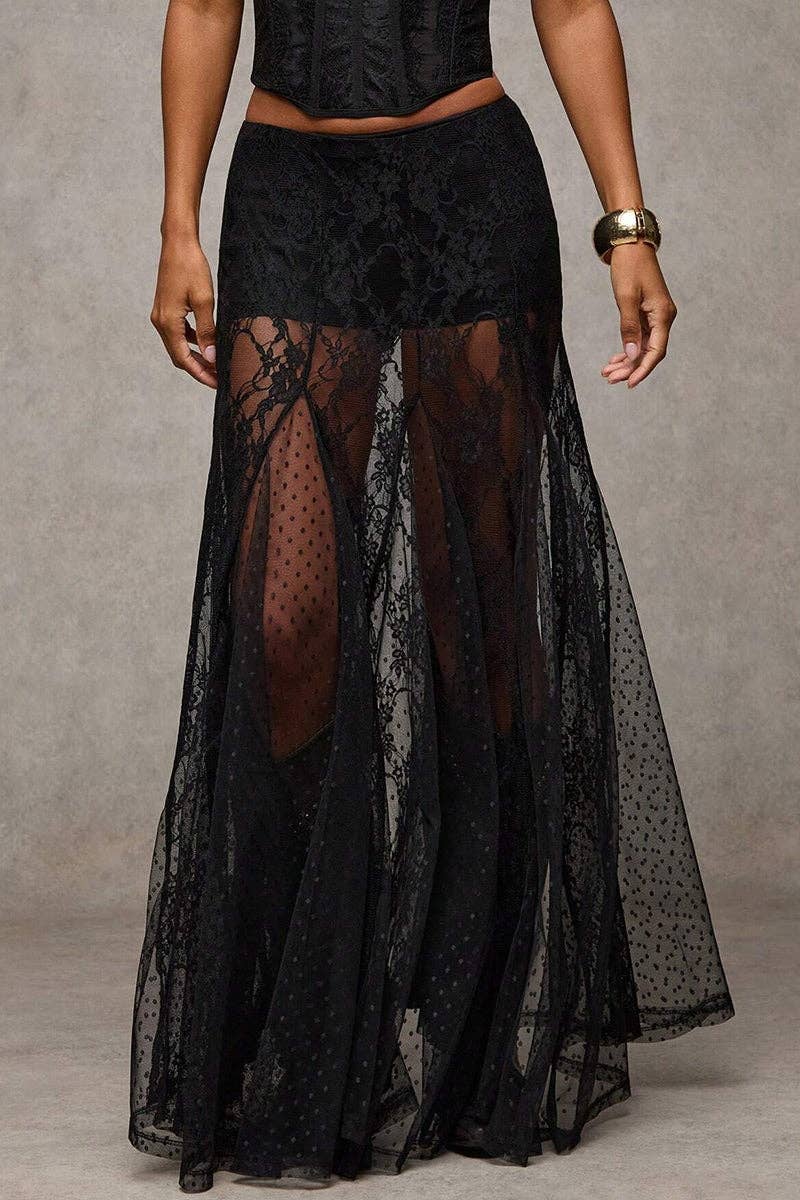 Midnight Lace Western Maxi Skirt
