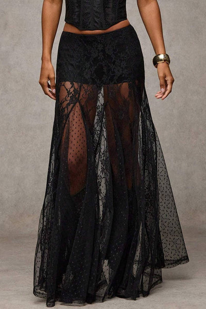Midnight Lace Western Maxi Skirt