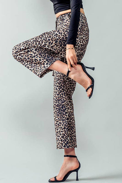 Leopard Print Cropped Cargo Pants