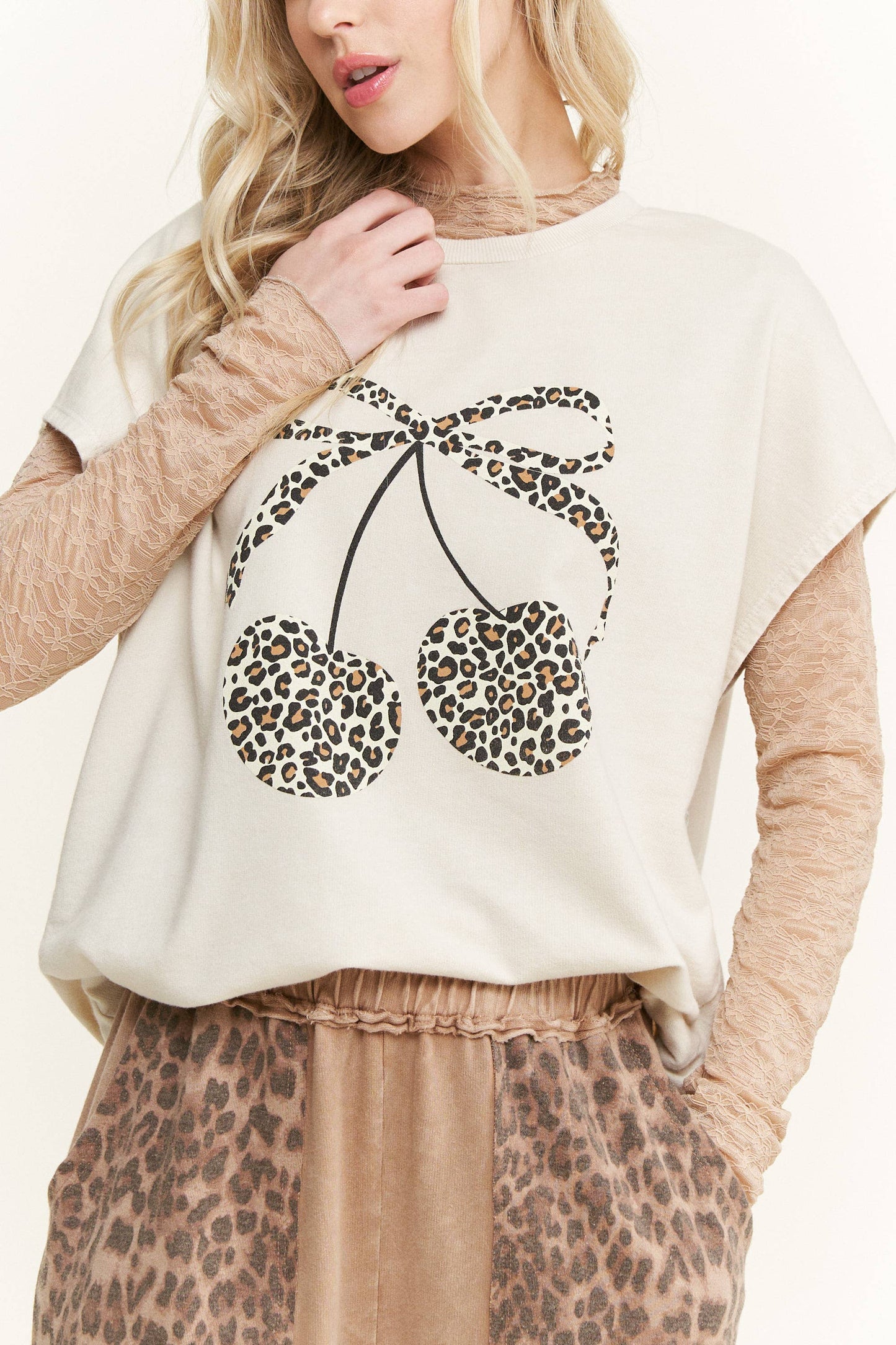 Cherry Wild Mineral Washed Leopard Graphic Tee