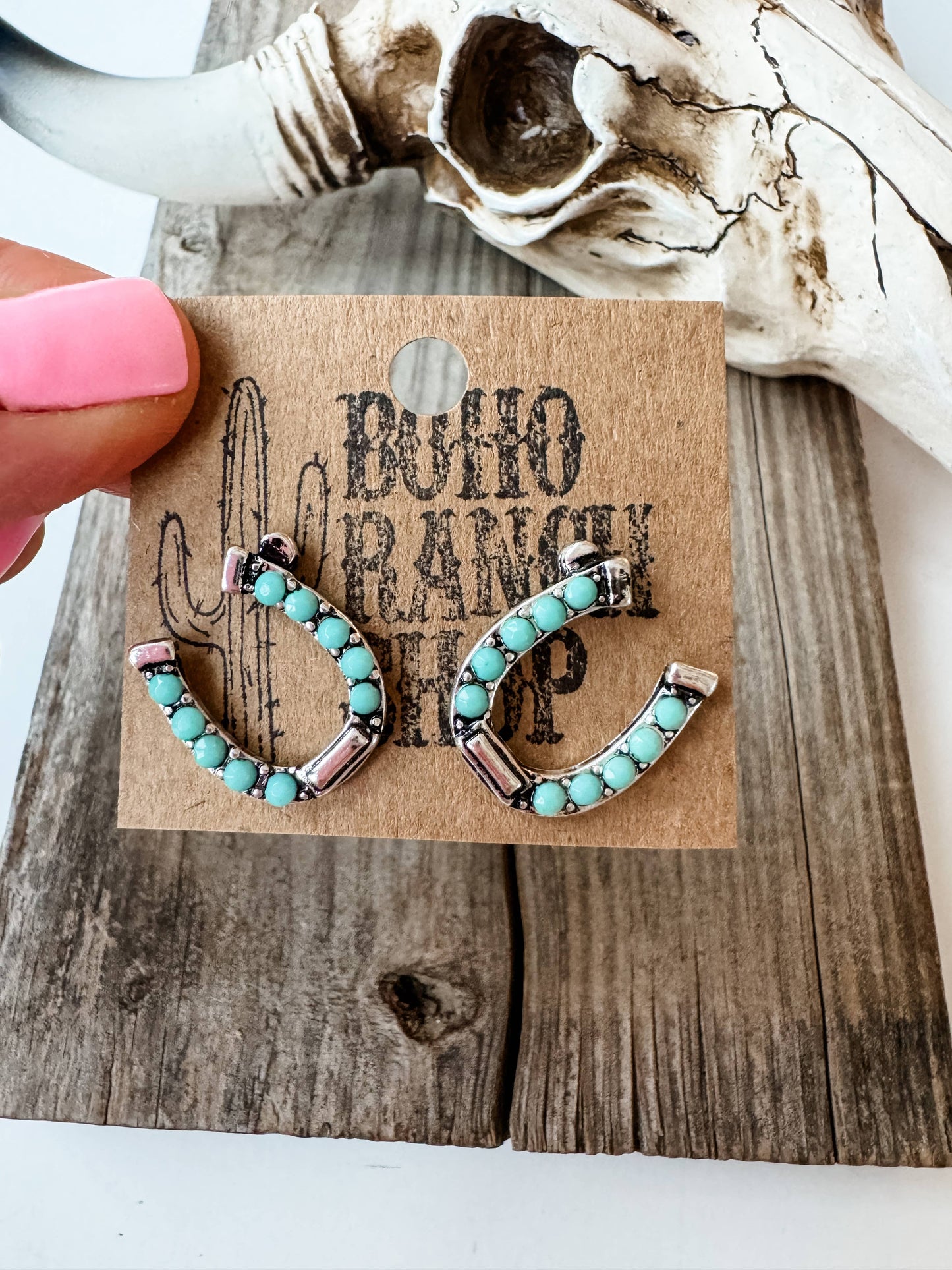 Copper Rhinestone Horseshoe Stud Earrings