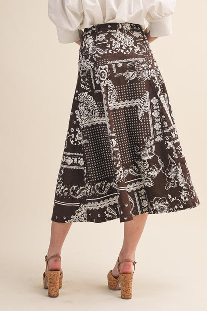 Paisley Denim Button-Down Midi Skirt