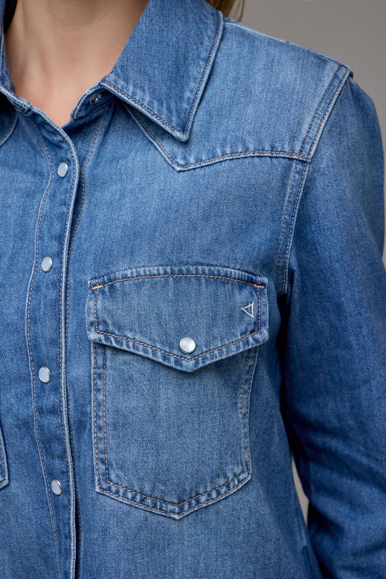 Medium Wash Basic Western Shirt