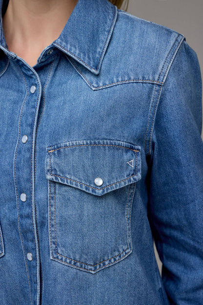 Medium Wash Basic Western Shirt