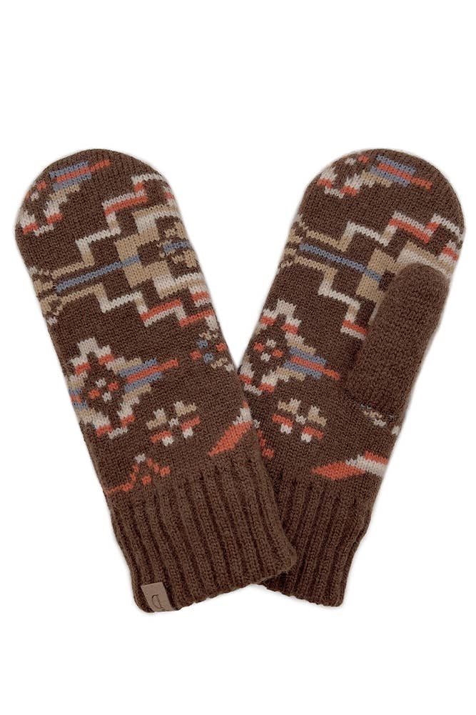Aztec Knit Mittens with Ribbed Cuff