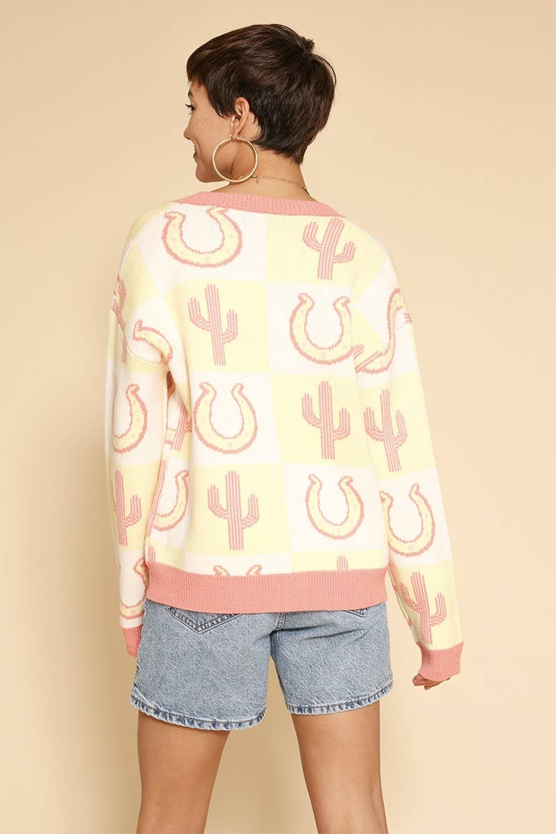 Tiled Cactus Horseshoe Knit Cardigan