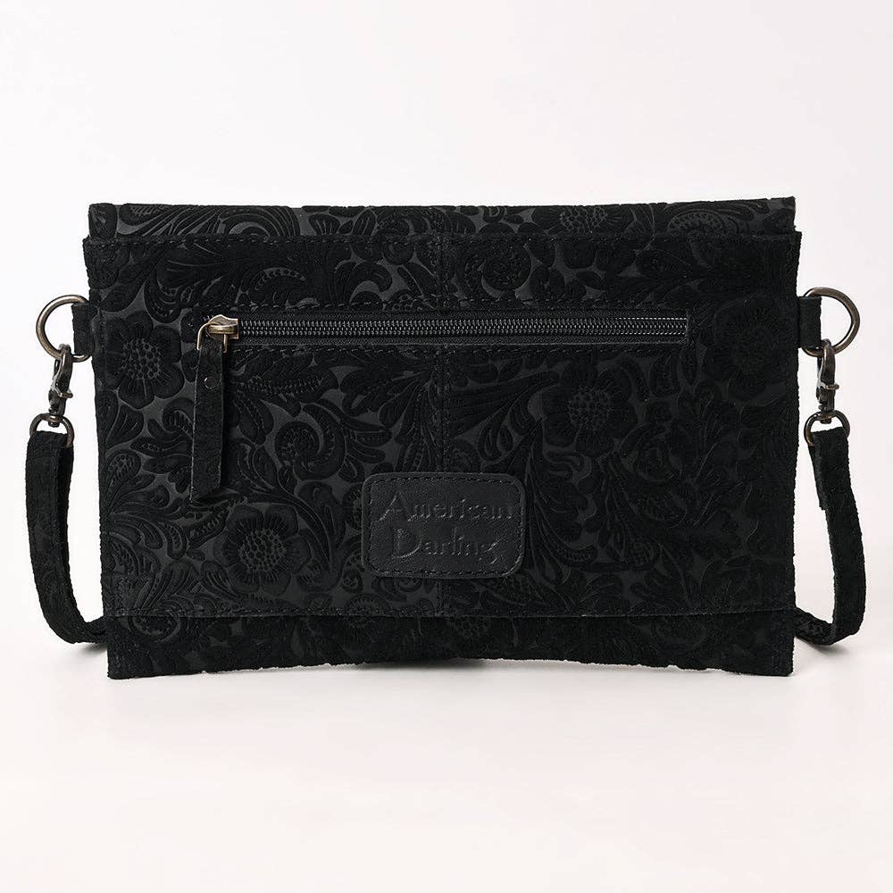 Mini Black Tooled Leather Crossbody