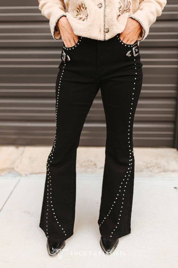 Rebel Heart Studded Flare Jeans