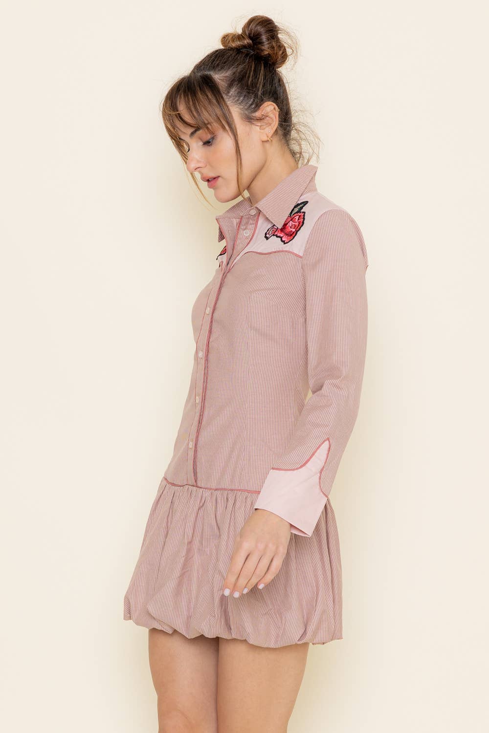 Southwestern Rose Embroidered Shirt Dress - Desert Bloom Charm