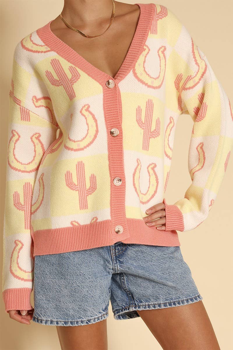 Tiled Cactus Horseshoe Knit Cardigan