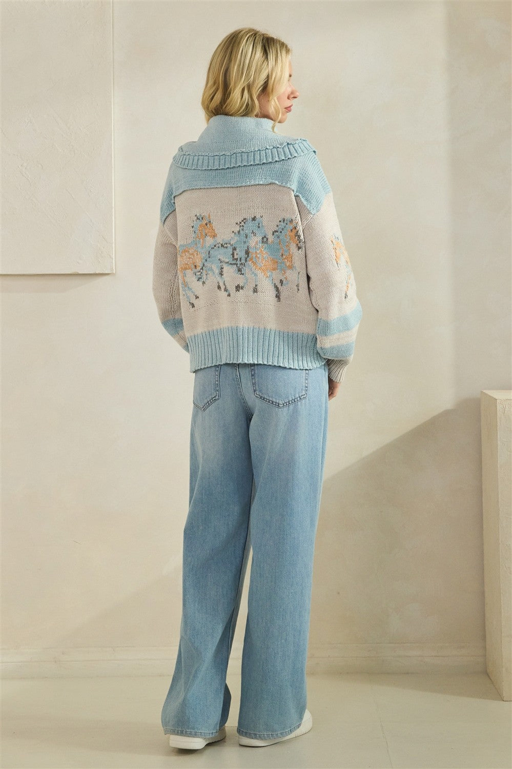 Horse Print Sweater – Sky Blue