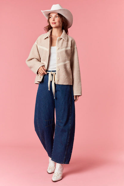 Scallop Embroidered Sherpa Jacket