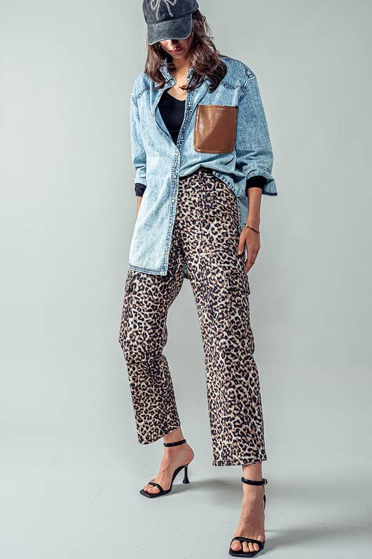 Leopard Print Cropped Cargo Pants