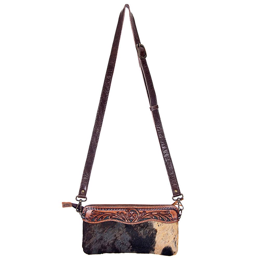 Saddle Creek Hair-On Hide Tooled Crossbody