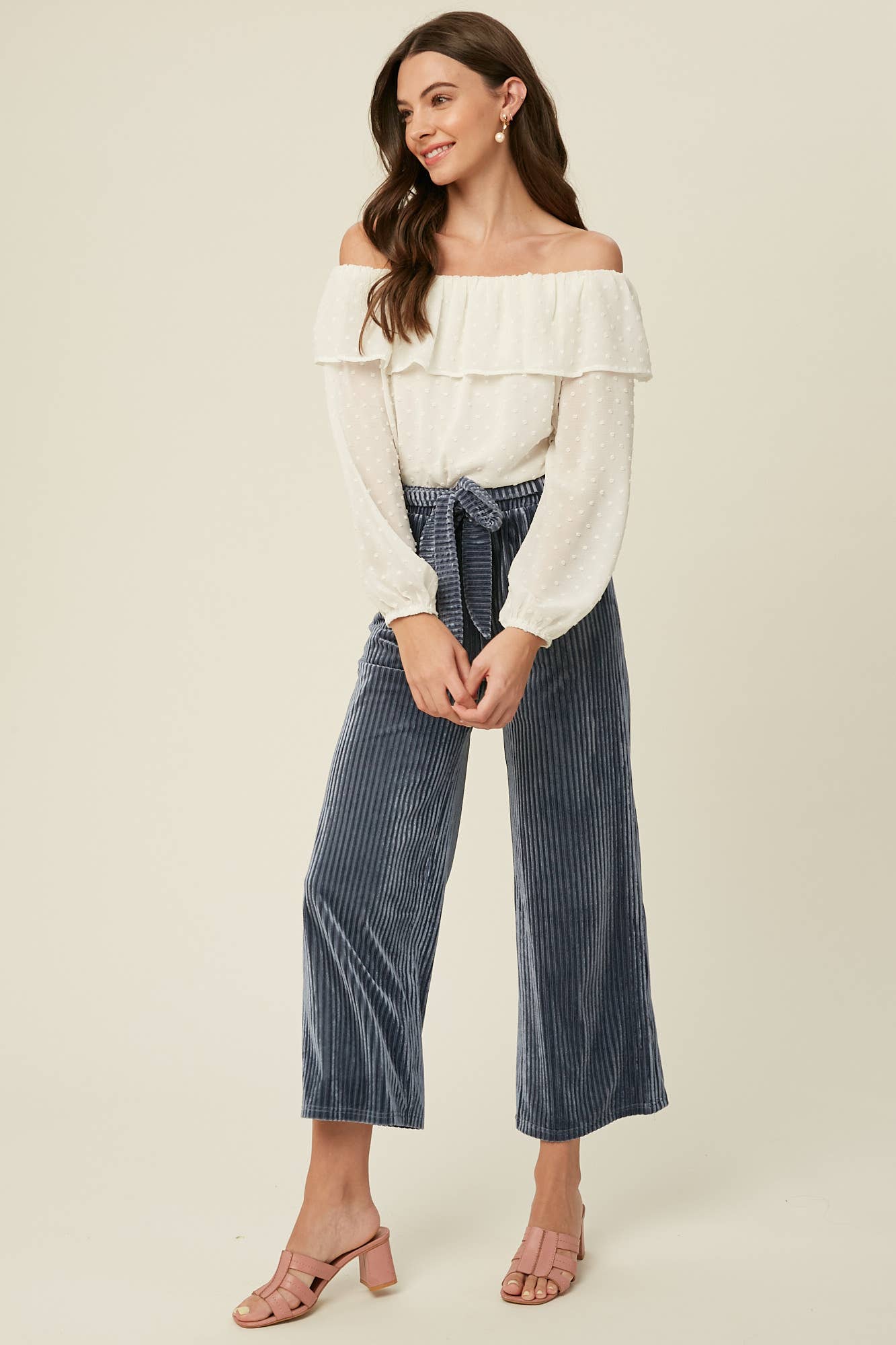 Prairie Moon Swiss Dot Off-Shoulder Blouse – Cream