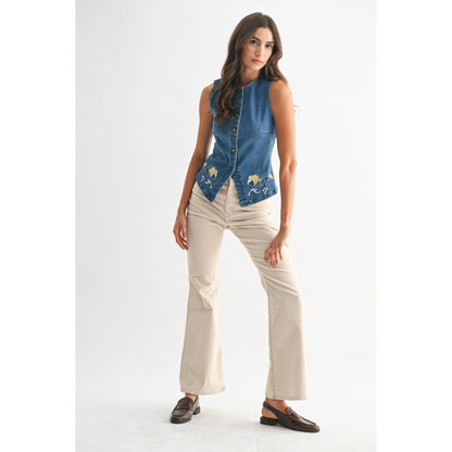 Wild Grace Horse Embroidered Denim Vest