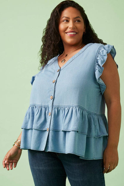 The Dakota Ruffle Denim Top