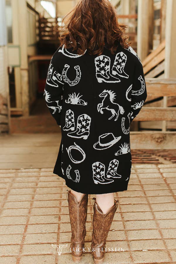 Black & Ivory Western Knit Cardigan
