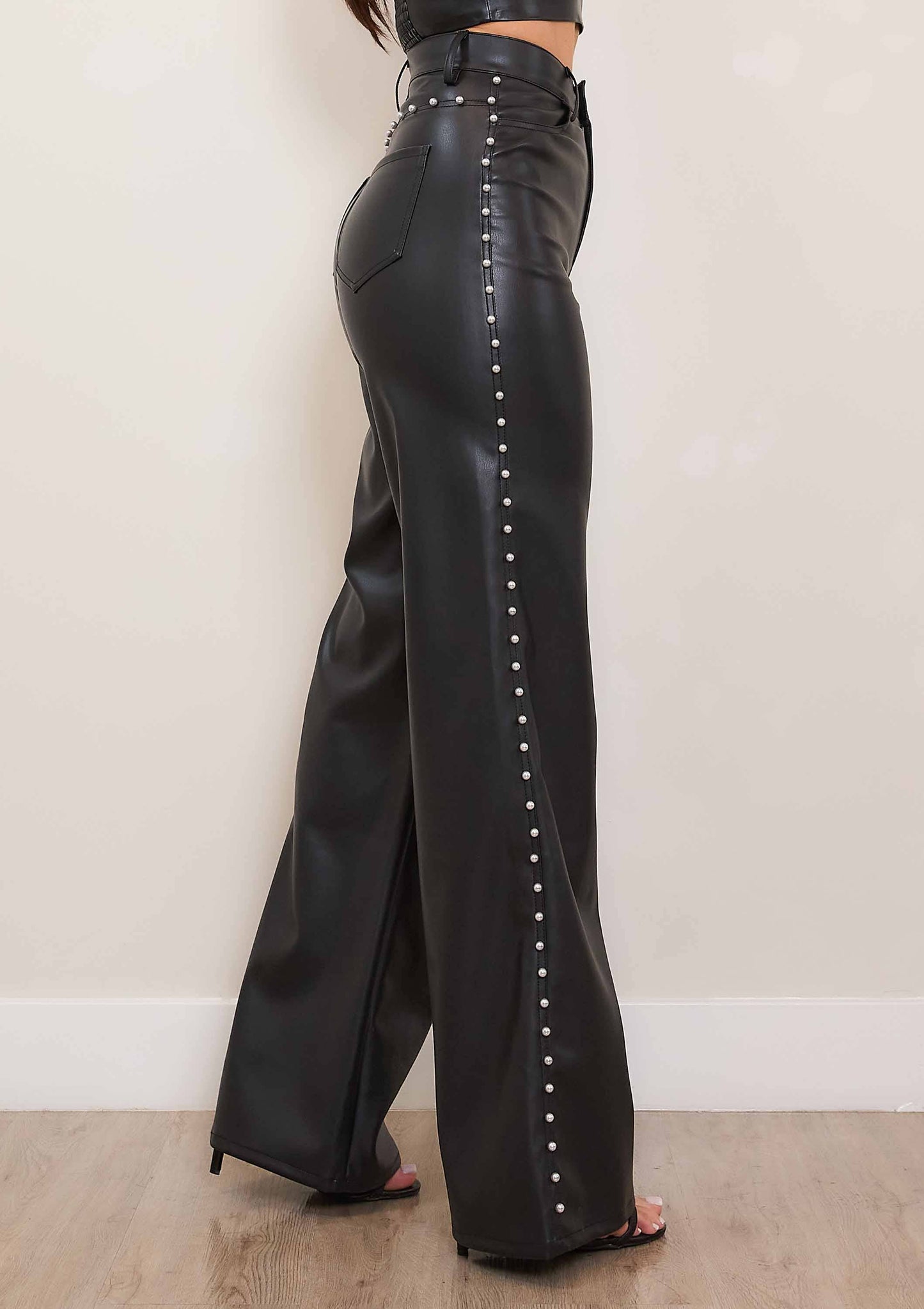 Pearl Luxe Vegan Leather Wide Leg Pants