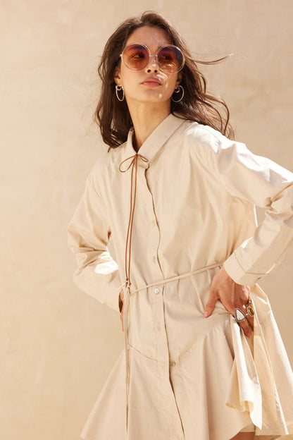 Solid Button-Up Belted Handkerchief Shirt Romper
