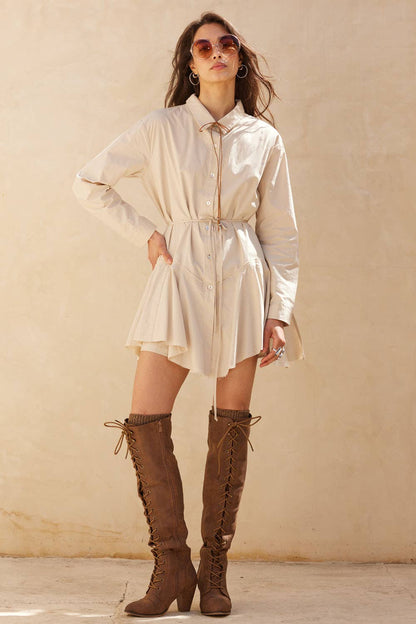 Solid Button-Up Belted Handkerchief Shirt Romper
