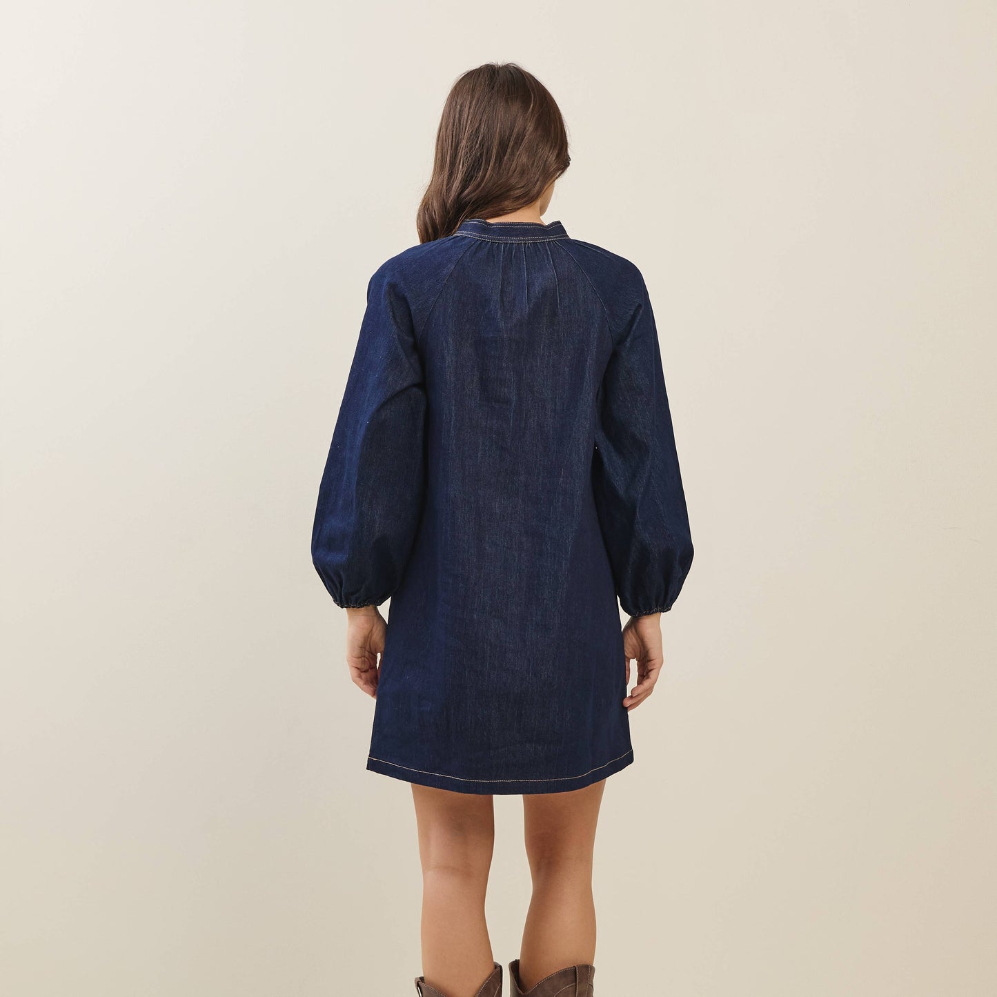 Indigo Bow Front Denim Mini Dress