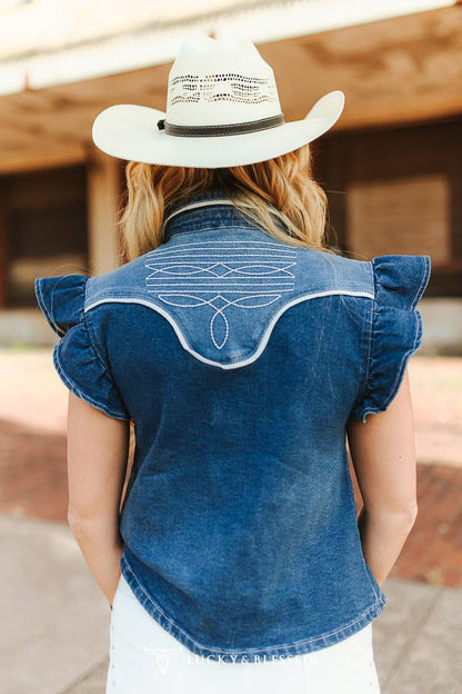 Dark Wash Ruffle Western
