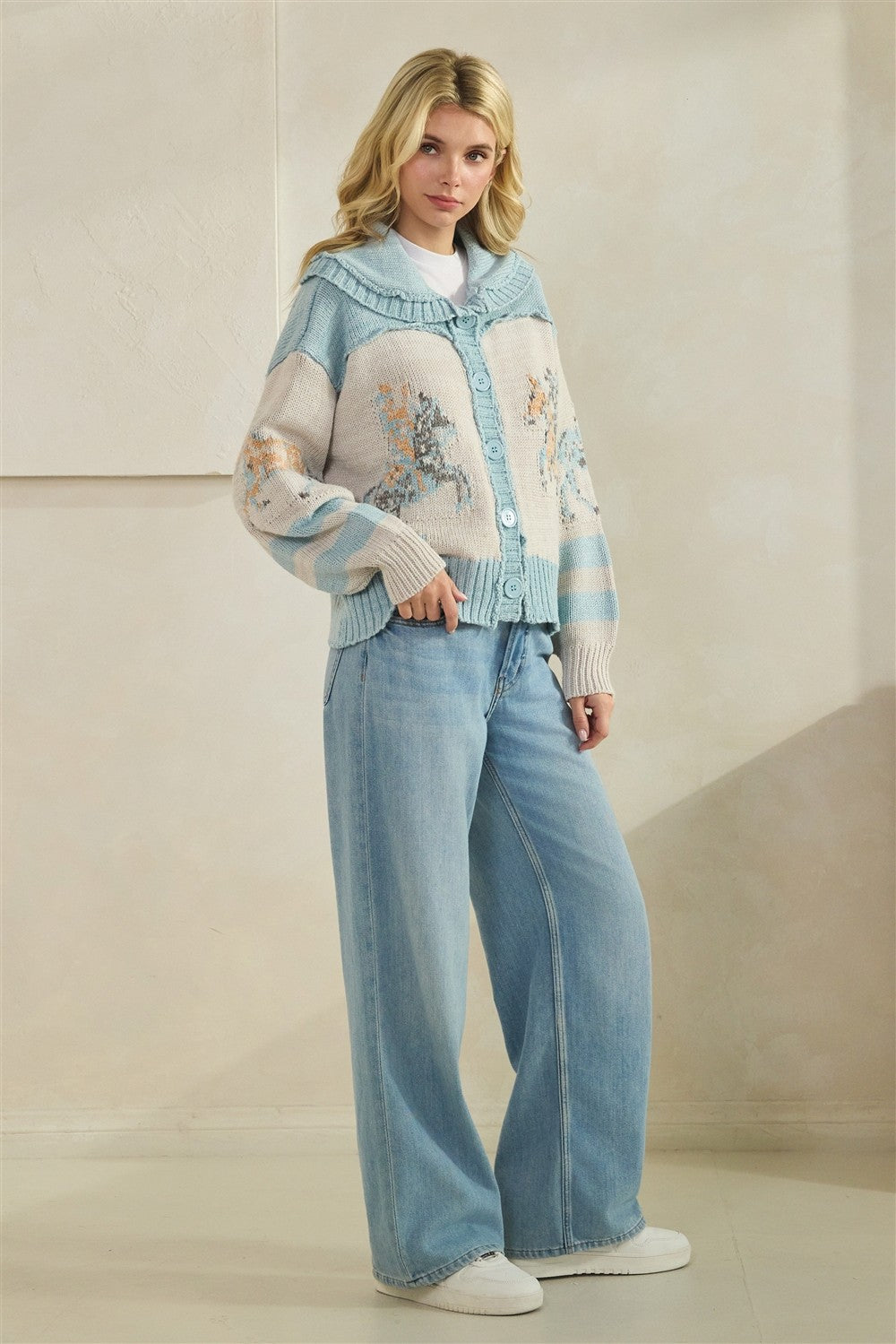 Horse Print Sweater – Sky Blue