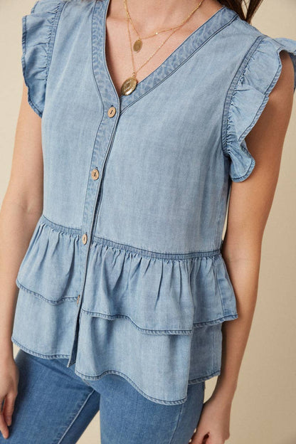 The Dakota Ruffle Denim Top