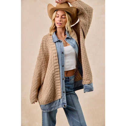 Chunky Textured Knit Open-Front Cardigan